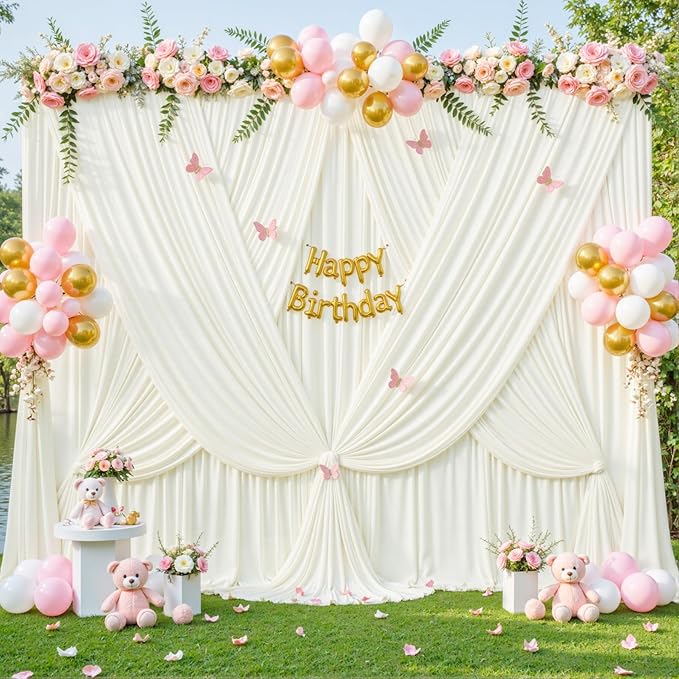 6 Panels Ivory Backdrop Curtain for Wedding Parties Wrinkle Free Ivory Photo Curtains Backdrop Drapes Fabric Decoration for Baby Shower Photoshoot 30ft(W) x 10ft(H)