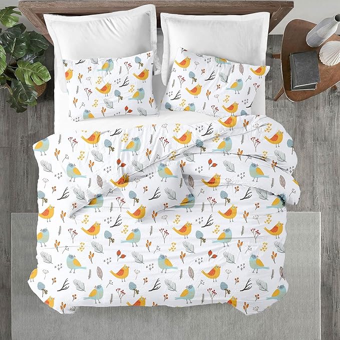 Kotton Culture 120"x98" 3 Pc Oversized King Duvet Cover Set 100% Egyptian Cotton - 600 TC Comforter Cover, Zipper Closure & Corner Ties - Fits Large King Inserts (Oversized King,Forest Birds)