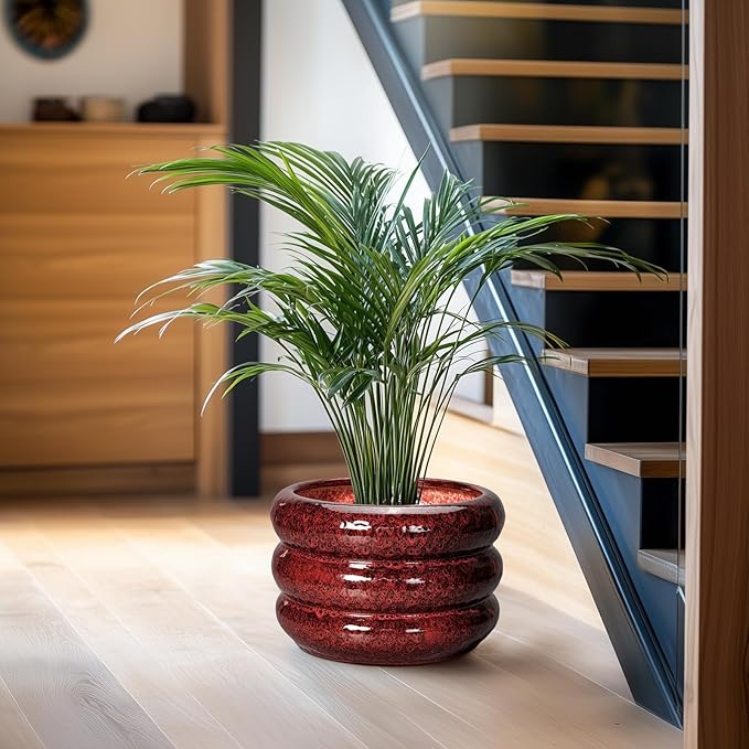 SQOWL 10 Inch Plant Pots - Ceramic Planter for Indoor Plants, Ceramic Plant Pot with Drainage Hole, Bubble Round Flower Pots Outdoor, Home Office Living Room Decor, Gifts for Plant Lover, Red