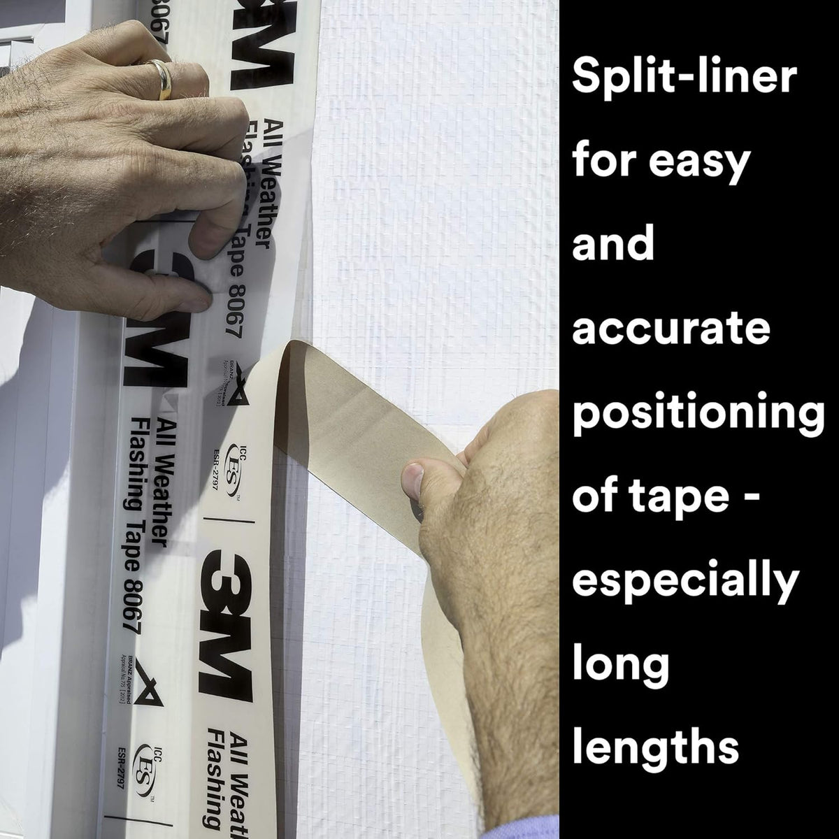 3M All Weather Flashing Tape 8067, 3 in x 75 ft, 1 Roll, Adhesive Backed Split Liner, Prevents Moisture Intrusion, Waterproof Flashing Seals Doors, Windows, Openings in Wood Frame Construction