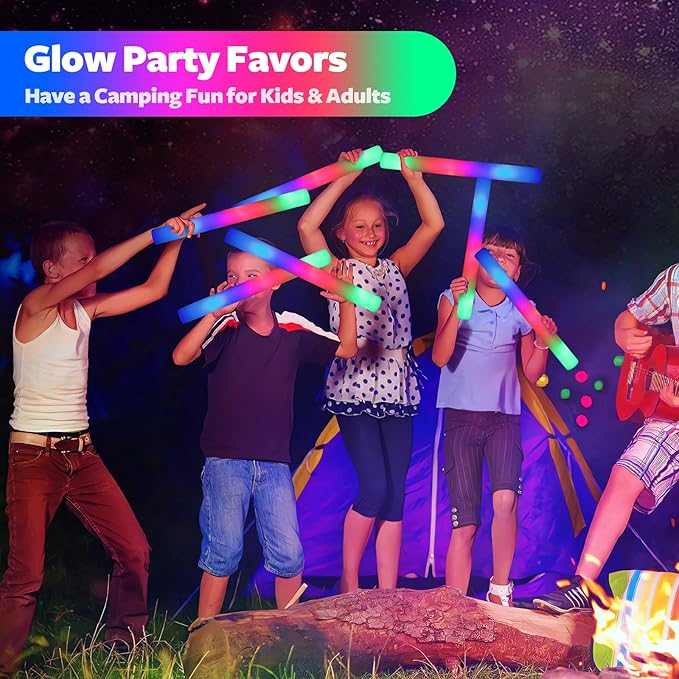68 PCS LED Foam Glow Sticks Bulk, Glow in the Dark Party Supplies with 3 Modes Colorful Flashing, Neon Party Favors for Birthday, Wedding, Carnival, Concert, Halloween Glow Sticks