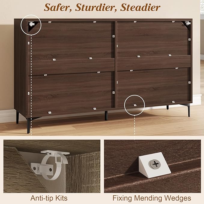 JASIWAY Buffet Cabinet with Storage, 48" Rattan Sideboard with Adjustable Shelves, Modern Coffee Bar Cabinet Console Table with Doors, Credenza for Kitchen, Living Room, Entryway, Dining Room, Walnut