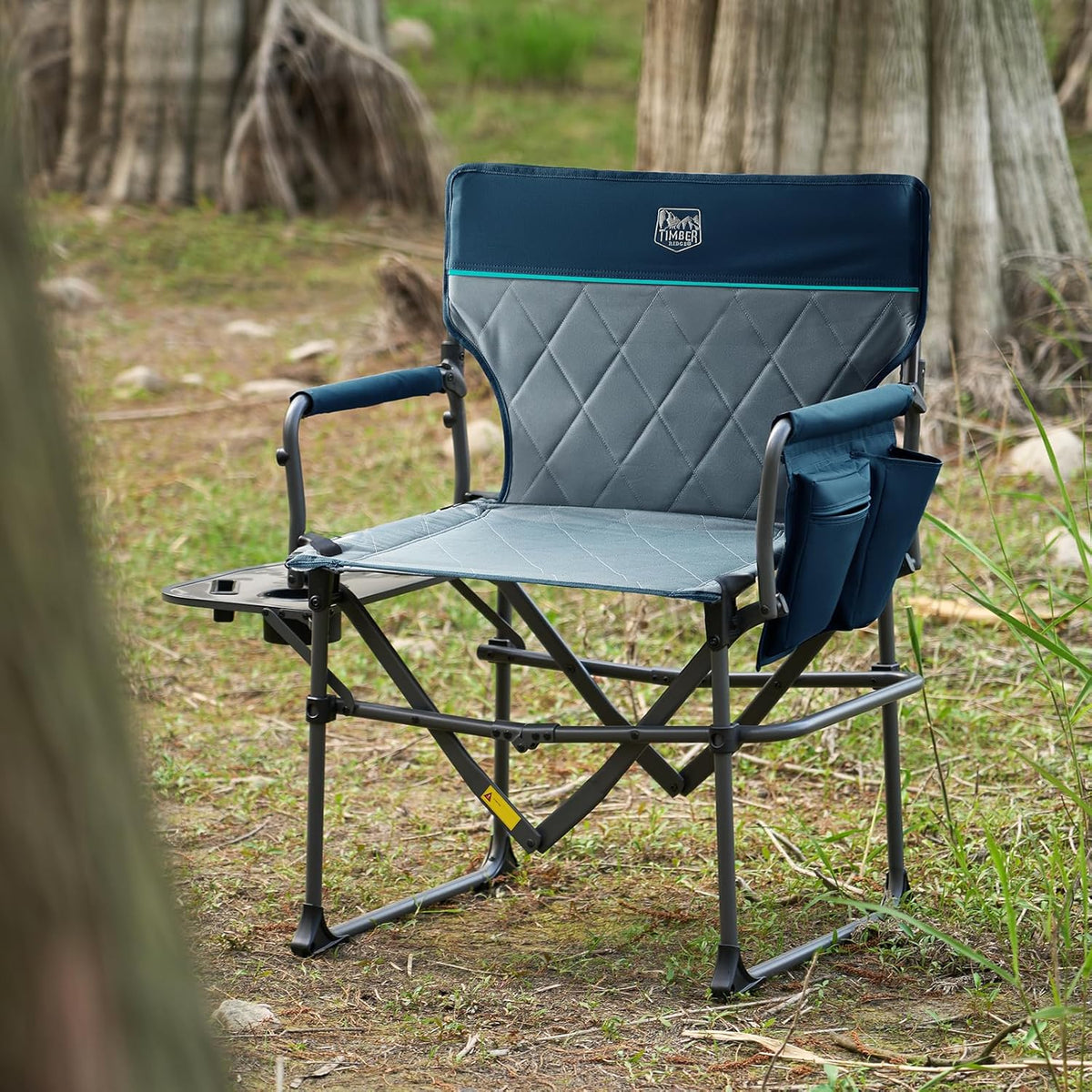 Timber Ridge Camping Chair - Heavy Duty Aluminum Folding Chair with Side Table Pocket | Blue, 400lbs Capacity