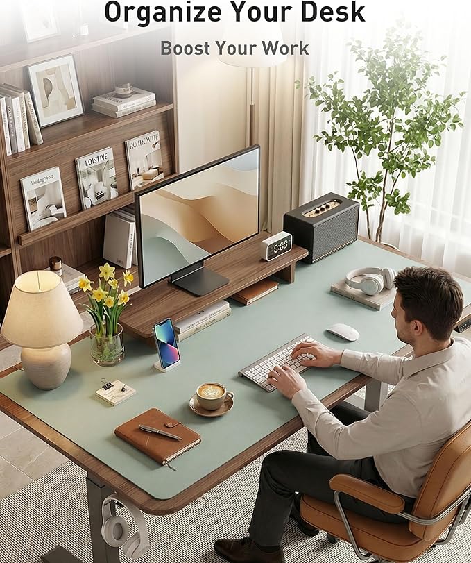 Aothia Faux Leather Desk Mat - Large Mouse Pad, Non-Slip PU Leather Blotter, Waterproof Writing Surface for Office and Home (Light Blue, 40" x 24")