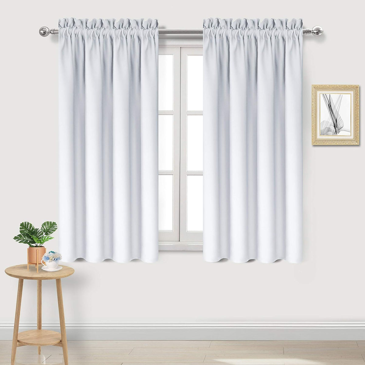 DWCN Greyish White Blackout Curtains for Bedroom –Rod Pocket Thermal Insulated Room Darkening Drapes for Living Room, W 42 x L 54 Inch, 2 Panels