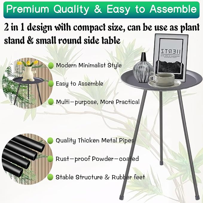Plant Stand Indoor Outdoor, 20'' Tall Small Patio Table Round Metal Side Table, Multi-Role Rust-Proof Plant Stool Small Outdoor Side Tables for Patio Garden Home Decor
