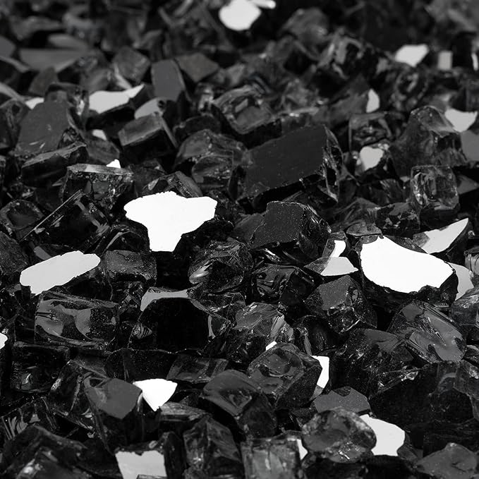 Mr. Fireglass 10 Pounds Fire Glass - 1/4 Inch High Luster Reflective Tempered Glass Rocks for Fireplace Fire Pit Table and Landscaping, Onyx Black