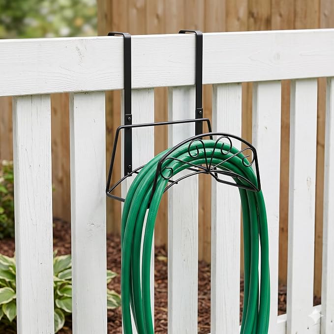 Garden Hose Holder for Outside Yard Hang Over The Door and Fence, Holds Up to 150Ft (2PCS Black)