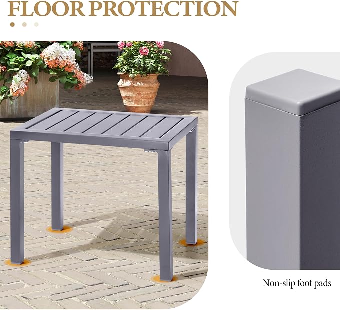 Crestlive Products Outdoor Side Table,Aluminum Rectangular Side/End Table, Small Patio Coffee Bistro Table for Outdoor Indoor