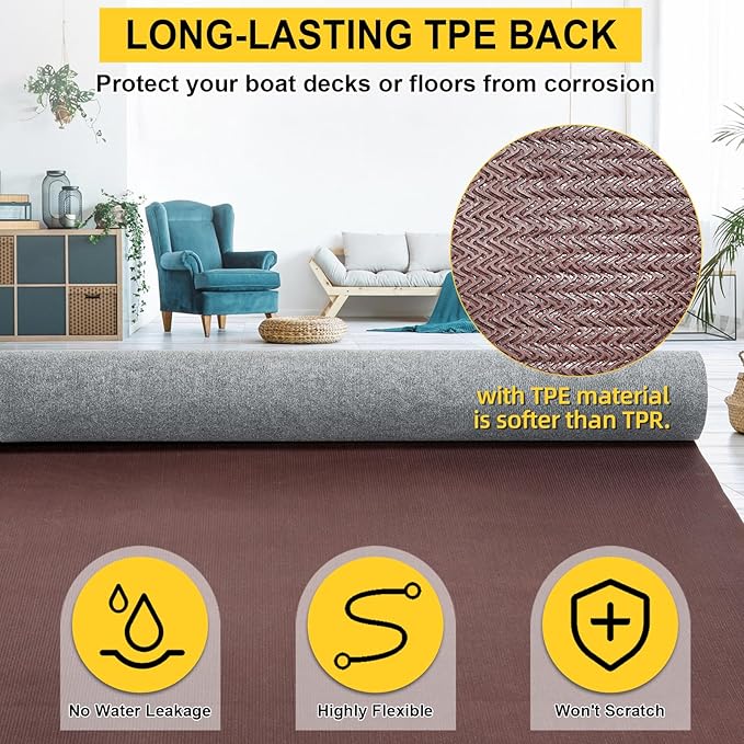 Marine Carpet,6 FT x 23 FT Smoke Gray Indoor Outdoor Carpet 0.2" Thick Boat Carpet with Water-Proof TPE Backing, Non-Slide Outdoor Marine Carpet Roll for Home, Patio, Porch, Deck