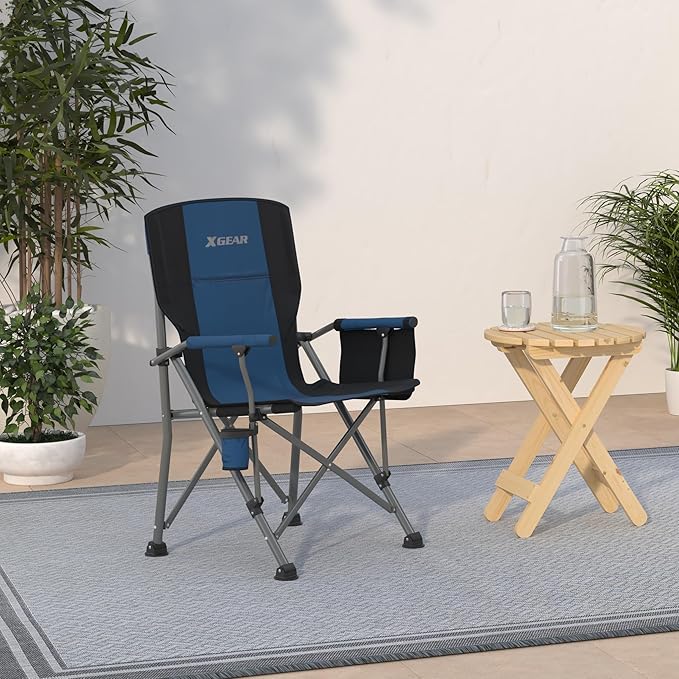 XGEAR Camping Chair with Padded Hard Armrest, Sturdy Folding Camp Chair with Cup Holder, Storage Pockets Carry Bag Included, Support to 400 lbs