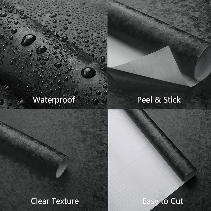 Yasinet Peel and Stick Wallpaper Black Removable Wallpaper Modern Black Contact