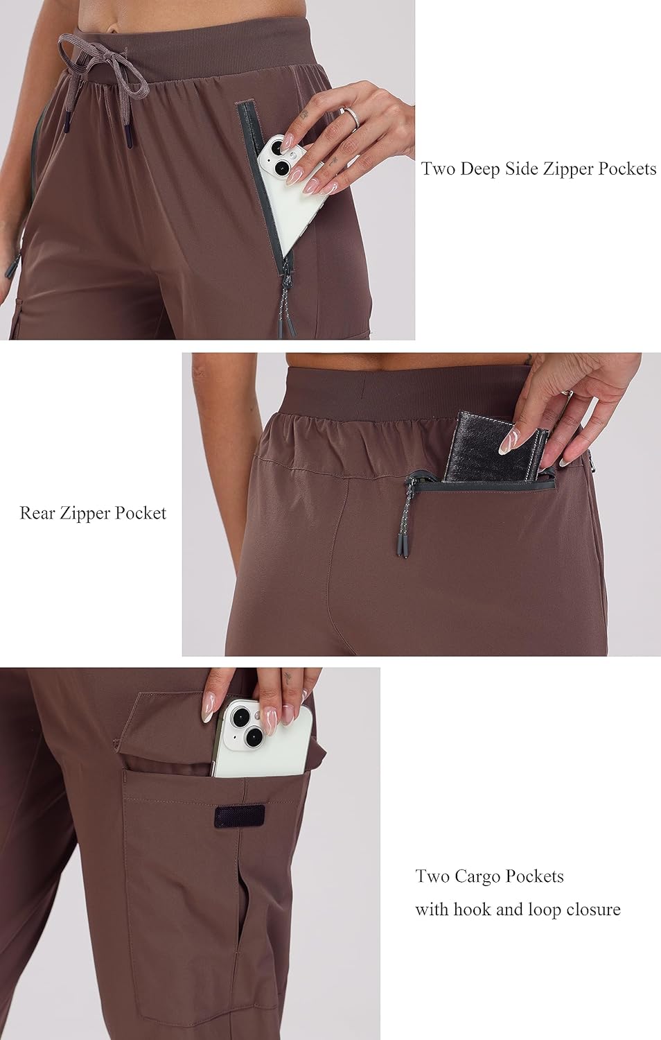 Oalka Women's Cargo Hiking Pants - Lightweight Quick-Dry Travel Joggers with Pockets