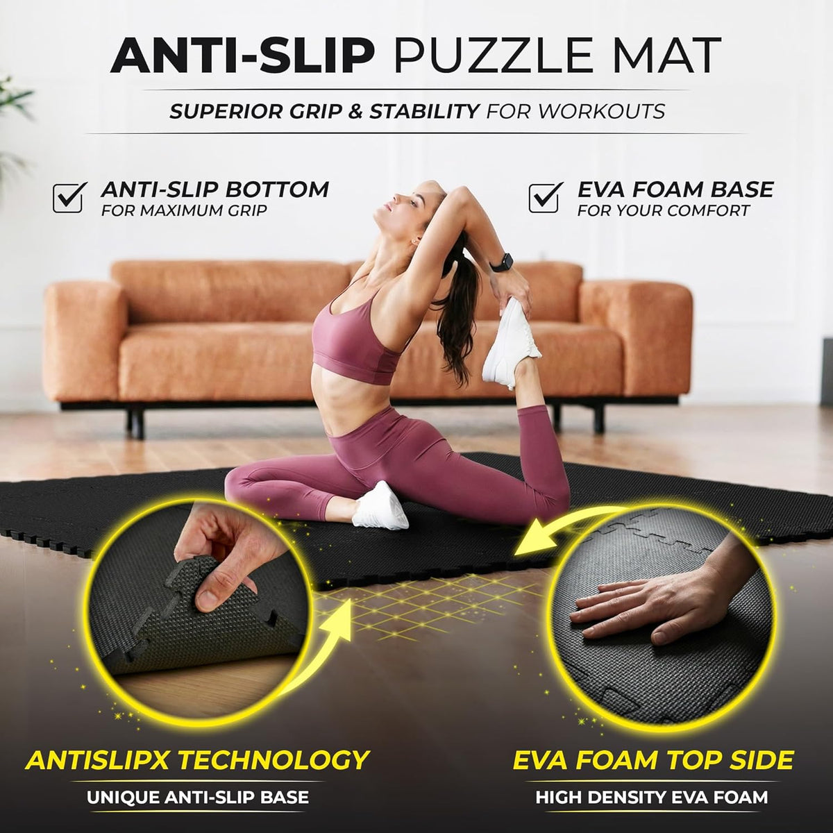 Bemaxx Gym Mats Set - 18 Pcs EVA Interlocking Foam Floor Tiles | 18 Sq Ft Protective Flooring for Home Workouts