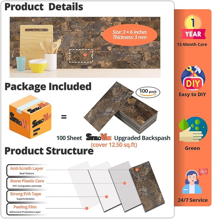 StyloVue 100 Pieces Peel and Stick Backsplash