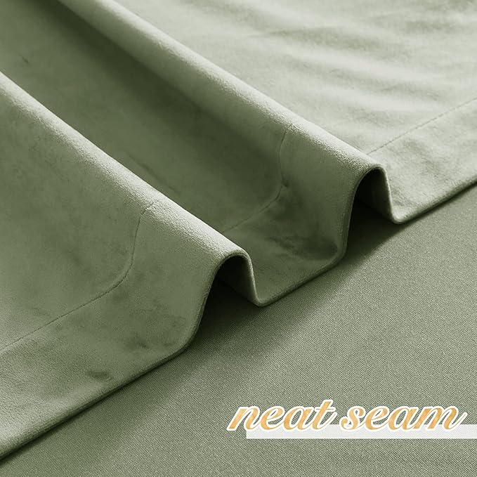 NICETOWN Sage Green Velvet Curtains 72 inches Long 2 Panels