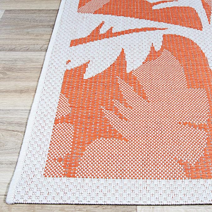 Couristan Monaco Indoor Outdoor Area Rug – Coastal Flora 5'3" x 7'6" in Ivory Orange – Flatwoven, Hose Washable, Pet Friendly Rug for Patio, Porch and Home Decor