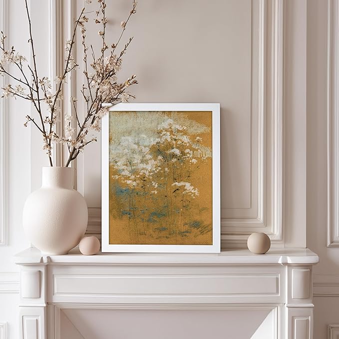Poster Master Vintage Wild Flowers Poster - Retro Tonal Botanical Painting Print - Abstract Art - Floral Art - Farmhouse Art - Aesthetic Flower Shop or Living Room Wall Decor, 11x14 White Framed