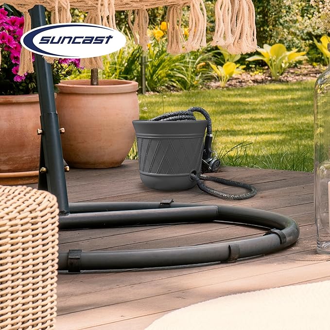 Suncast 2 Pack 14" x 12" Round Resin Decorative Weatherproof Outdoor Hideaway Standard Garden Hose Storage Pot with Drainage Holes, Gray