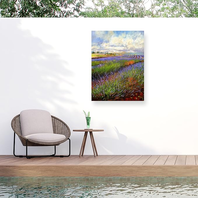 Outdoor Canvas Art - David Stribbling 'Lavender Field' Wall Art for Outdoor Spaces, Patios, or Gardens by Trademark Fine Art
