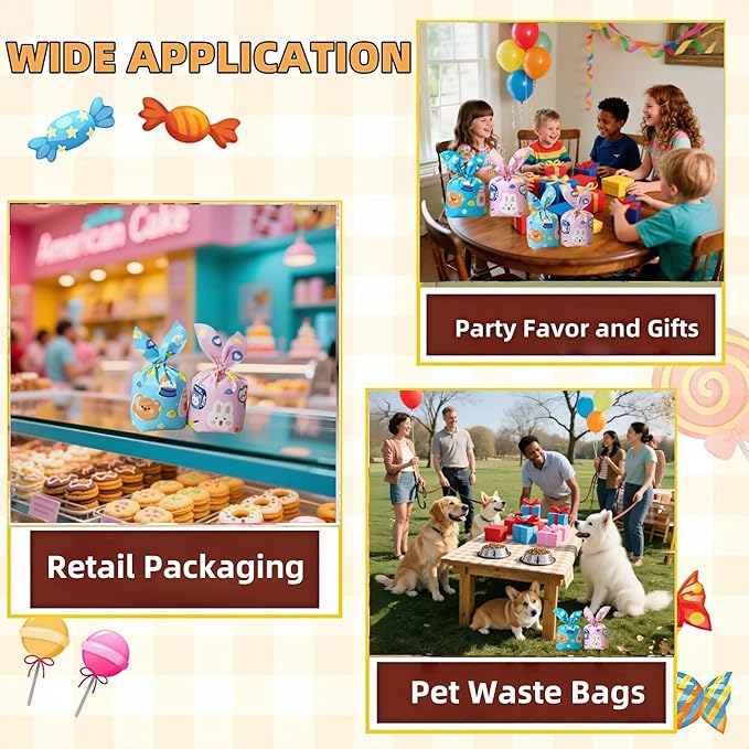 FERENLI 50 Pack Reusable Easter Gift Bags with Bunny Ears Goodie Treat Plastic Snack Candy Bags for Rabbit Bunny Birthday Party Favor Supplies (2 Mixed Colors, 5.3x9.1 inch(13.5x23 cm))