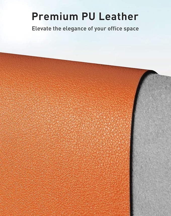 Aothia Faux Leather Desk Mat - Large Mouse Pad, Non-Slip PU Leather Blotter, Waterproof Writing Surface for Office and Home (Orange, 40" x 24")