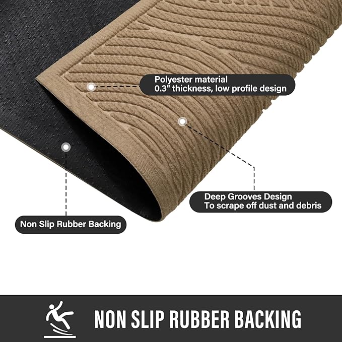 Sturdy Front Door Mat, Absorbent Muddy Dirt Resist Welcome Door Mats Outdoor Indoor, Stain and Fade Resistant, Non-Slip Backing Entry Mat Low Profile Doormat for Entryway, 36×24, Beige
