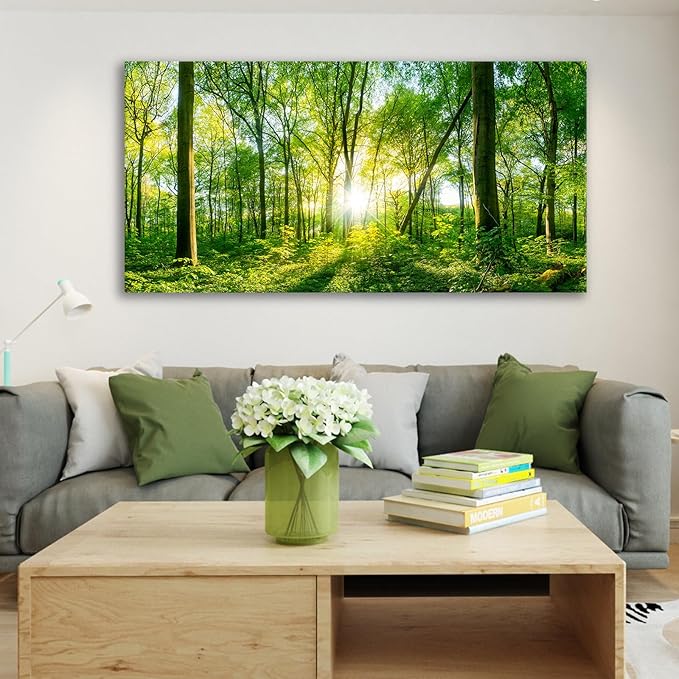 JLXART Nature Wall Art Sunshine Green Forest Canvas Pictures Scenery Wall Art Landscape Art Prints Beautiful Artwork for Living Room Bedroom Kitchen Home Office Decorations 30x58inch