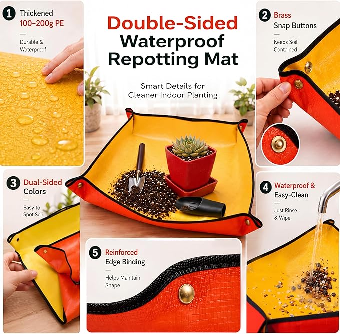 Bonsai & Indoor Plant Tool Set for Beginners, Plant Repotting Kit with Gardening Tools, Repotting Mat, Wicker Basket, Mini Pots & Indoor Gardening Gift for Women & Men