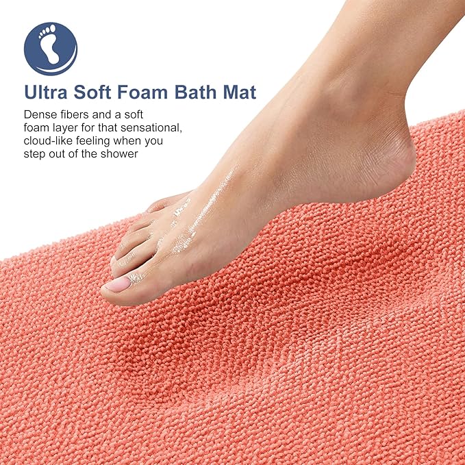 OLANLY Thick Memory Foam Bath Mat Rug 36x24, Extra Soft Absorbent Bathroom Rug, Quick Dry Bath Mats, Non-Slip, Machine Washable Carpet for Bathroom, Tub and Shower, Home Decor Accessories, Coral