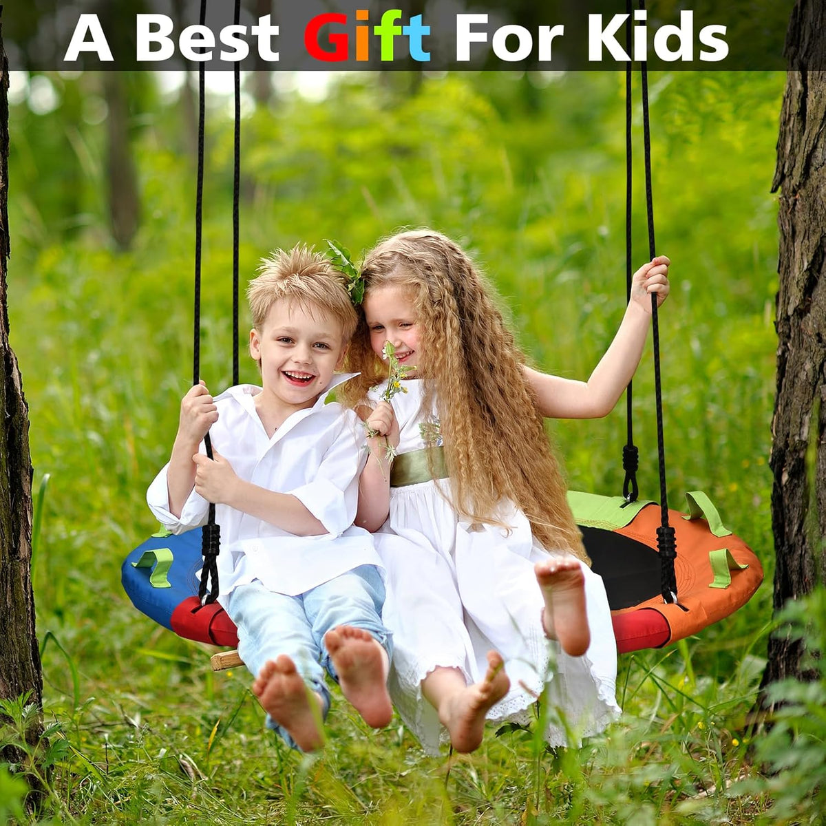 Skiennix Tree Swing - 40 Inch Saucer Swing with 900lbs Capacity & Adjustable Straps | Multicolor Outdoor Fun