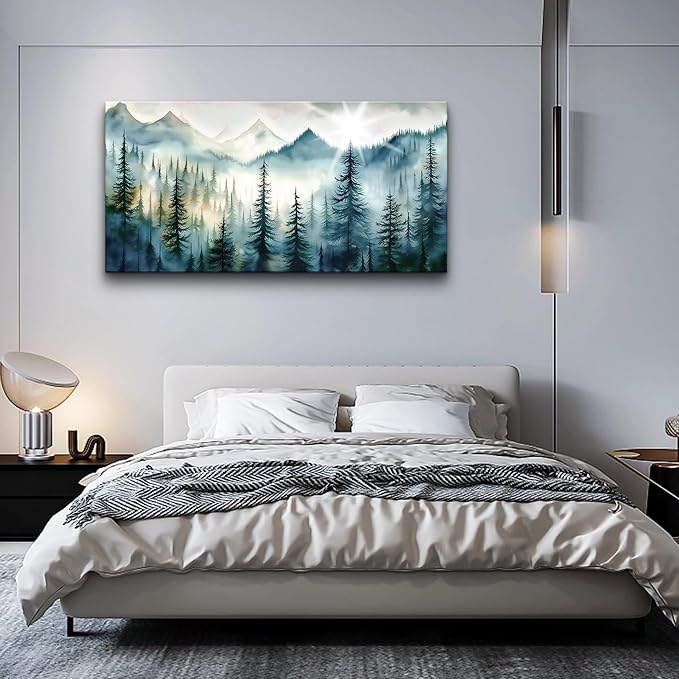 Lapremoly Fog Forest Landscape Pictures Large Wall Art For Living Room Bedroom Canvas Prints Wall Decor Office Modern Wall Painting Home Decor Artwork Blue Abstract Wall Decorations Ready To Hang