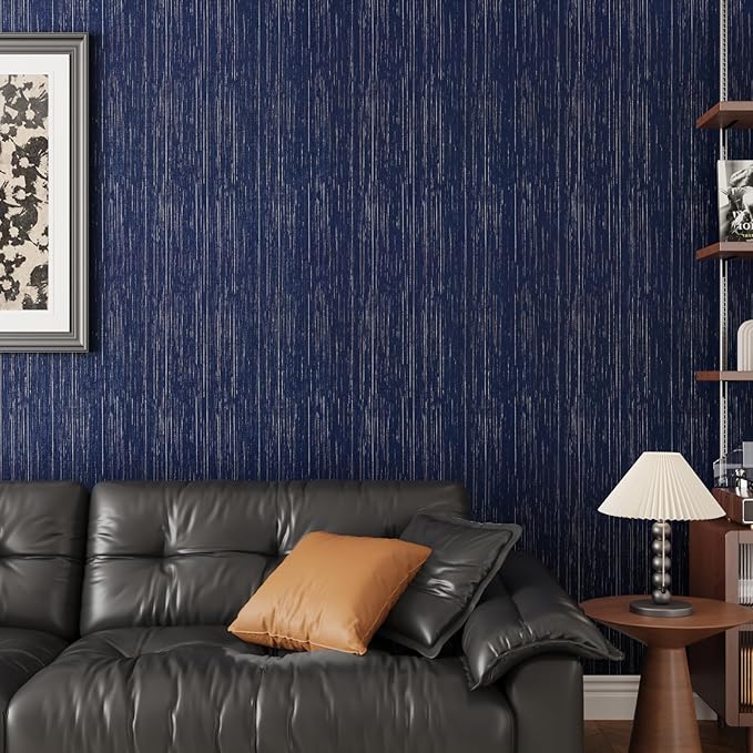 CRE8TIVE Wide Dark Blue Grasscloth Peel and Stick Wallpaper