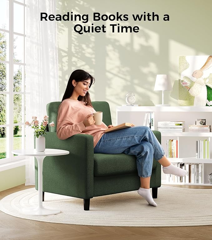 Sofa Reading Chair,33" Accent Chair for Bedroom, Tool-Free Setup Living Room Accent Chairs, Comfy Arm Chairs Living Room, All-Wood Reading Nook, Green