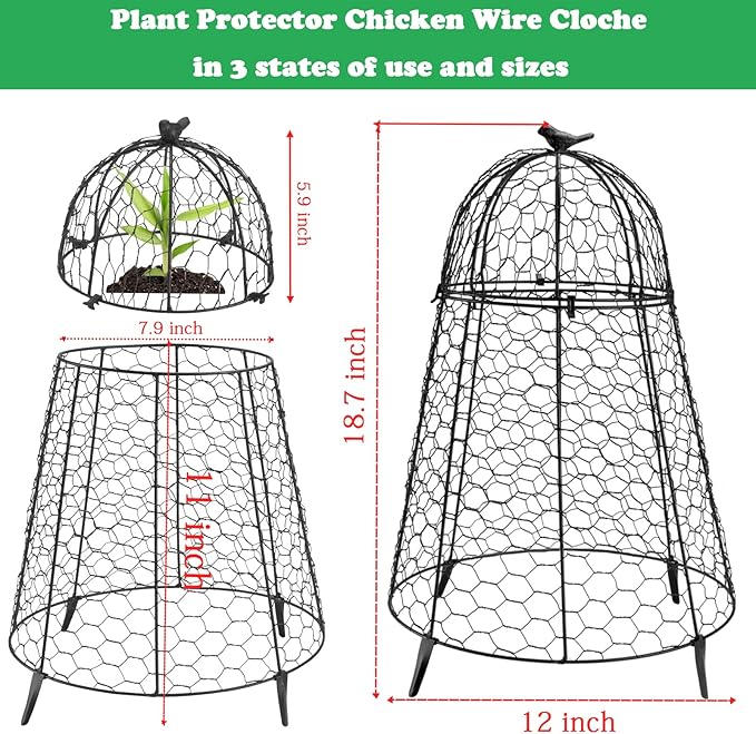 COATTOA Plant Protector Chicken Wire Cloche, Plant Protectors from Animals, 18.7×12 Inch Large Garden Cloches for Plants, Sturdy 2-in-1 Cloche Dome for Plants, Plant Protectors for Easy Pruning