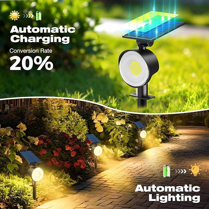 nipify 4 Pack Solar Lights Outdoor Waterproof, 53 LED Solar Spot Lights with 3 Modes Landscape Spotlights for Outside Garden Yard Trees, Warm White