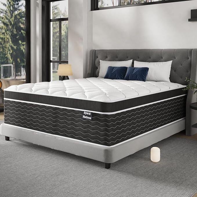 12 inch Queen Mattress, Medium Firm Hybrid Mattress Queen Size with Gel Memory Foam & Pocket Spring, Cooling & Breathable Bed Mattresses in a Box, 100 Night Sleep Trial, CertiPUR-US Certified