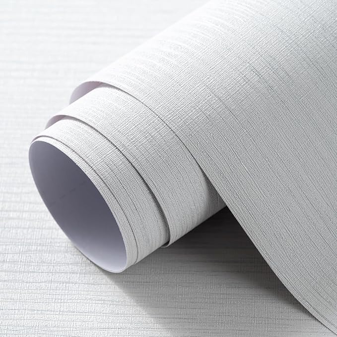 Grasscloth Textured Wallpaper White Gray Linen Thick 24" X 394" Fabric Contact