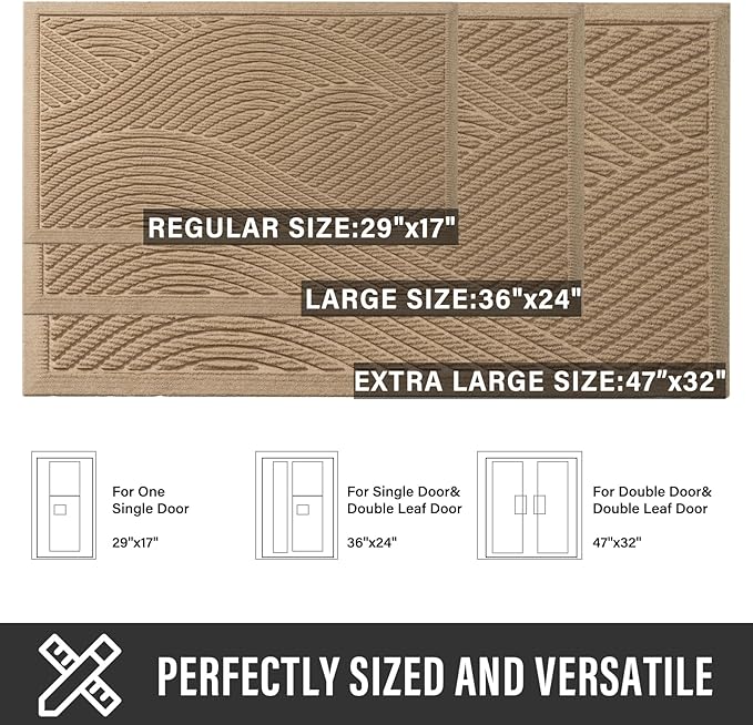 Sturdy Front Door Mat, Absorbent Muddy Dirt Resist Welcome Door Mats Outdoor Indoor, Stain and Fade Resistant, Non-Slip Backing Entry Mat Low Profile Doormat for Entryway, 36×24, Beige