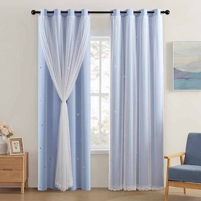 XiDi Light Blue Curtains for Bedroom, Girls Room Blackout Curtains, Kids Room