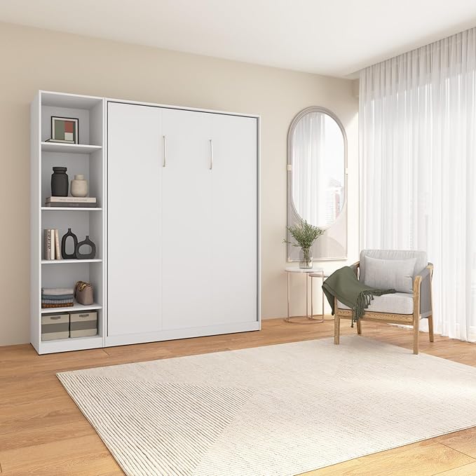 Bestar Claremont Full Murphy Bed with Closet Organizer (79W) in White, Space-Saving Sleeping Arrangement for Multipurpose Room