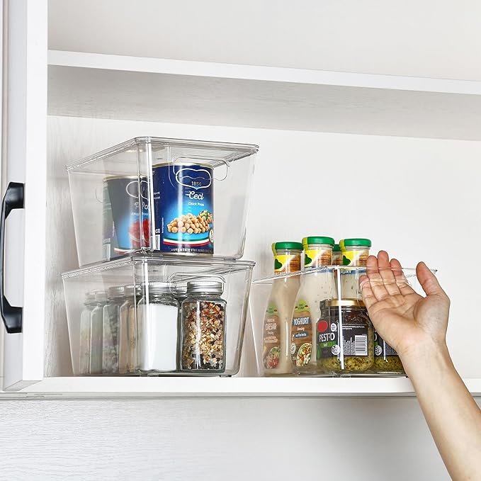 Vtopmart 1 Pack Clear Stackable Storage Bins with Lids, Medium Plastic Containers with Handle for Pantry Organizer and Storage,Perfect for Kitchen,Fridge,Cabinet, Closet,Bathroom Organization