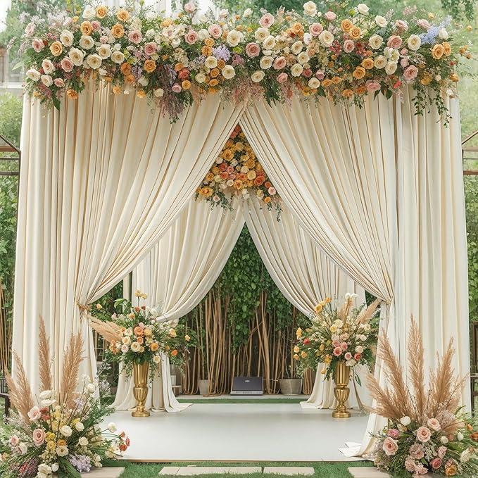 4 Panels Beige Backdrop Curtain for Wedding Parties Wrinkle Free Beige Photo Curtains Backdrop Drapes Fabric Decoration for Baby Shower Photoshoot 20ft(W) x 10ft(H)