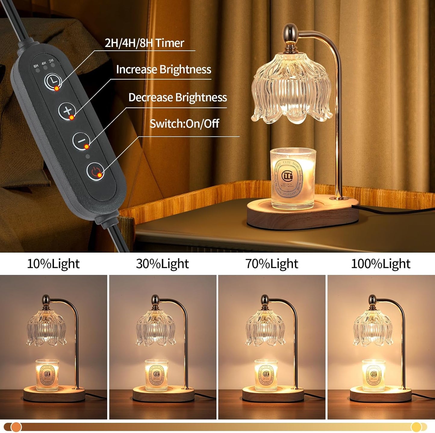 Candle Warmer Lamp with Timer and Dimmer,Electric Gold Light Gifts for Women Melt Wax Warmer Lamp with 2 Bulbs for Candle Jars House Warming New Home Decor Bedroom