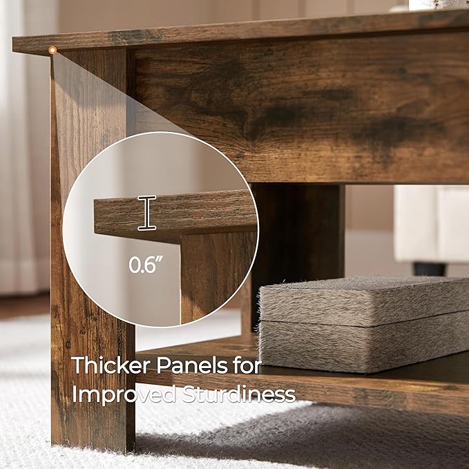 Yaheetech Coffee Table, Lift Top Coffee Table with Large Hidden Storage Shelf, Lift Tabletop Dining Table for Living Room, Home Small Space, 38.6in, Rustic Brown