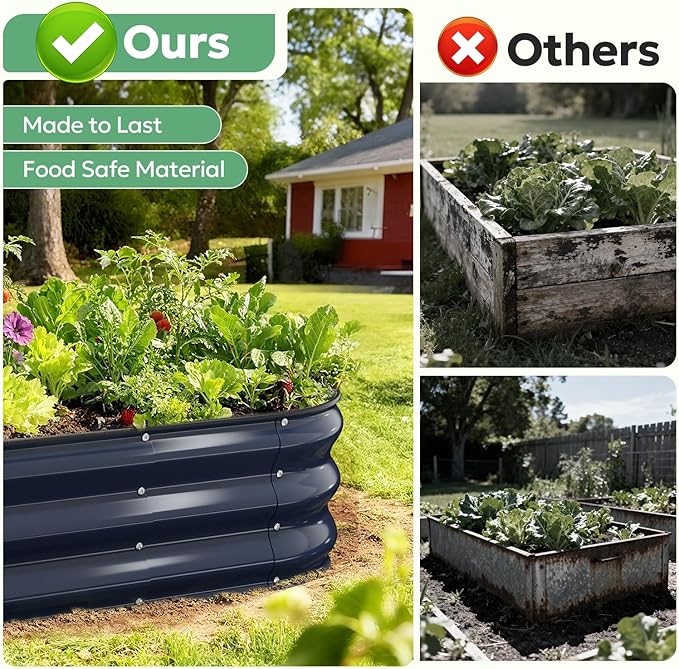 Raised Garden Bed 4×2×1 FT, Galvanized Metal Raised Planter Box Decorative Vegetable & Flower Planting Container for Patio Entryway Poolside Outdoor Landscaping Midnight Blue