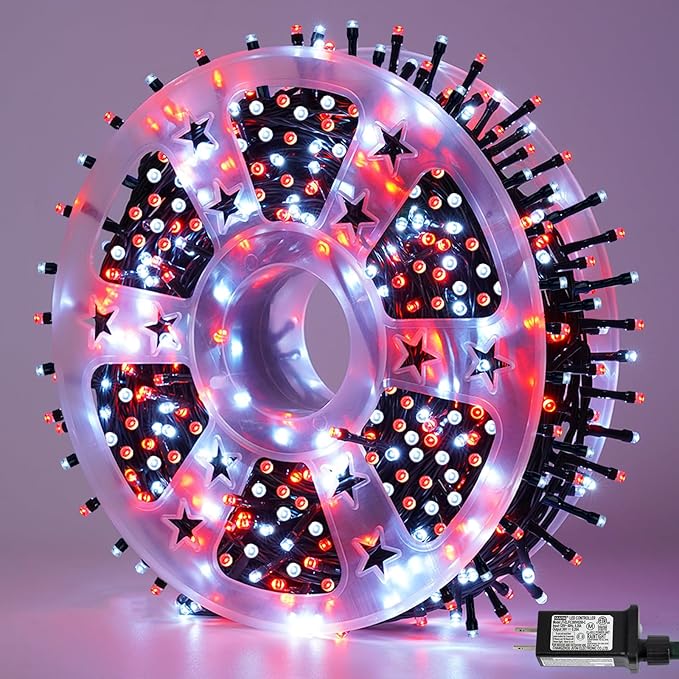QITONG 165ft 500 LED Red and White String Lights, Christmas String Lights with Green Wire, 8 Modes Twinkle Lights Plug in