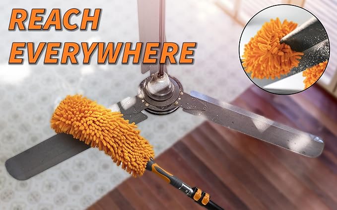 36 Foot High Reach Duster Kit with 5-30 ft Extension Pole // High Ceiling Dusting and Window Cleaning Kit with Telescopic Pole // Baseboard and Wall Washer Mop, Squeegee, Fan Blade & Cobweb Dusters