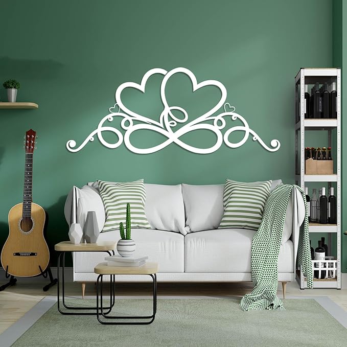 Infinity Heart Metal Wall Art, Infinity Heart Wall Decor, Double Infinity Heart Metal Sign, Love Sign Wall Decor, Infinity Sign Wall Decor, Metal Love Wall Decor, Geometric Wall Art (Silver, 19"x7"/47x19cm)
