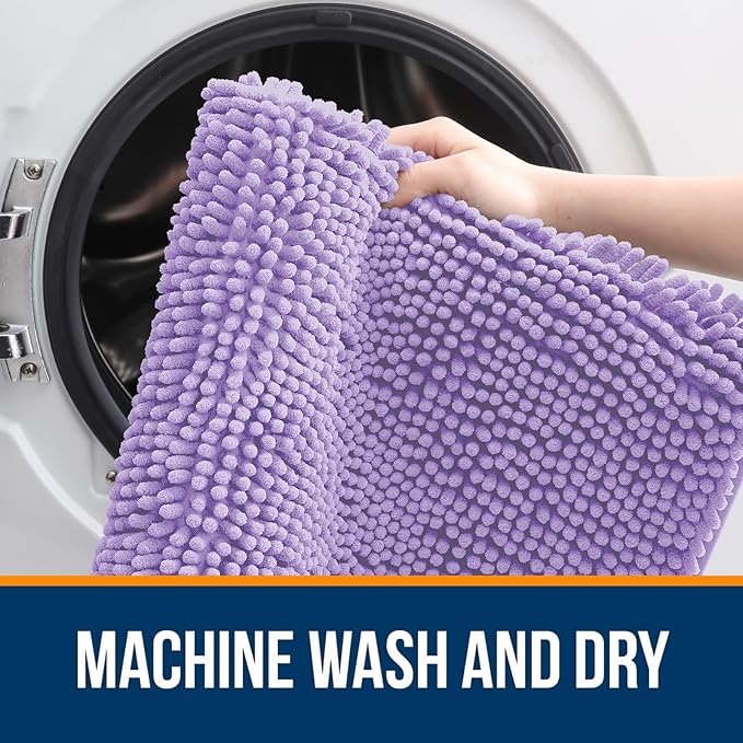 OLANLY Bathroom Rugs 47x17, Extra Soft Absorbent Chenille Bath Rugs, Rubber Backing Quick Dry, Machine Washable Bath Mats for Bathroom Floor, Tub and Shower, Home Decor Accessories, Lavender